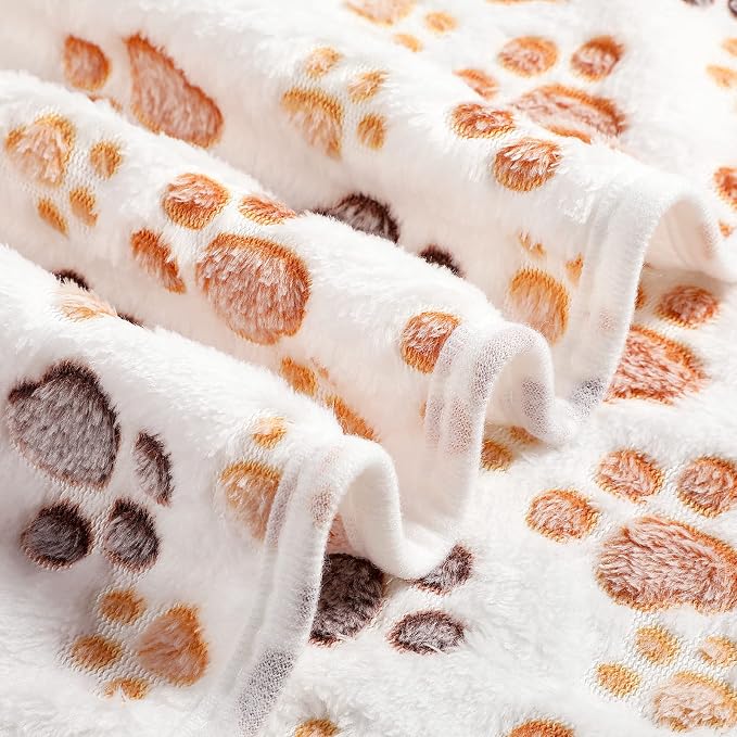 Tegeme 12 Pcs Pet Blankets 23 x 16 Inch Soft Fluffy Fleece Dog Cat Warm Paw Print Pattern Blankets Flannel Throw for Pets Dog Puppy Cat(White) - Image 4