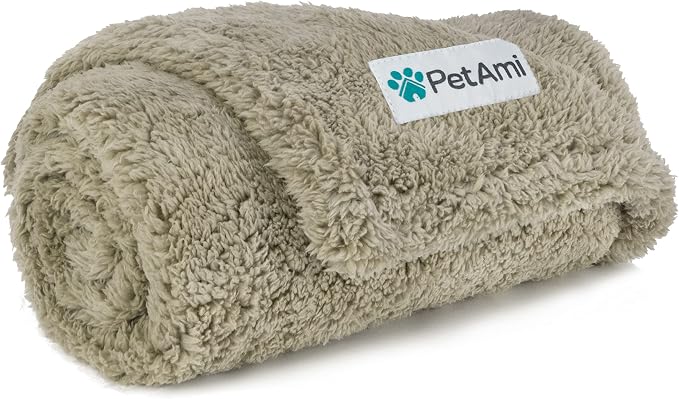 PetAmi Fluffy Waterproof Dog Blanket for Couch and Bed, Reversible Sherpa Pet Throw, Pee Proof Furniture Protector Sofa Cover, Washable Cat Blanket for Small Medium Dogs and Cats (Taupe Camel, 29x40) by PetAmi