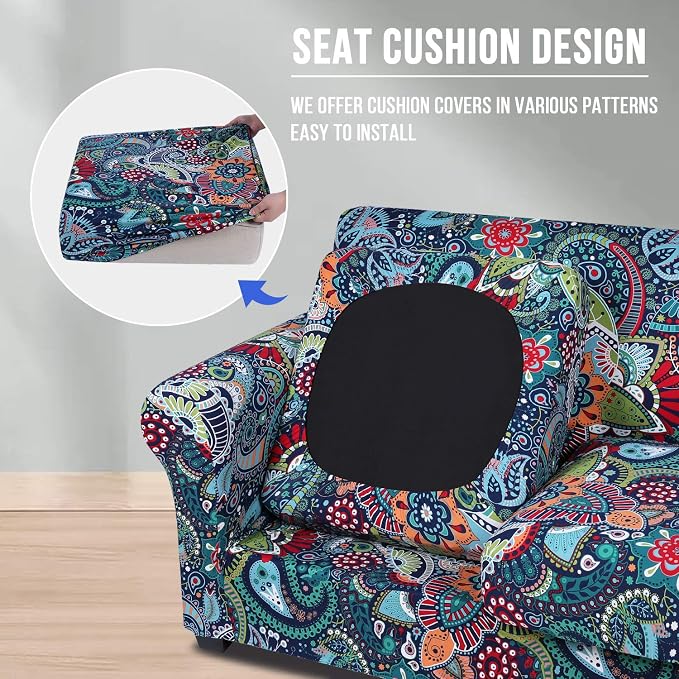 hyha Stretch Couch Covers, Chair/Sofa Covers, Armchair Slipcover for Dogs | Floral Pattern, Printed, 2 Pieces, Separate Couch Cushion Slipcover, Soft Chair Cover with Elastic Bottom for Pets (Armchair) - Image 2