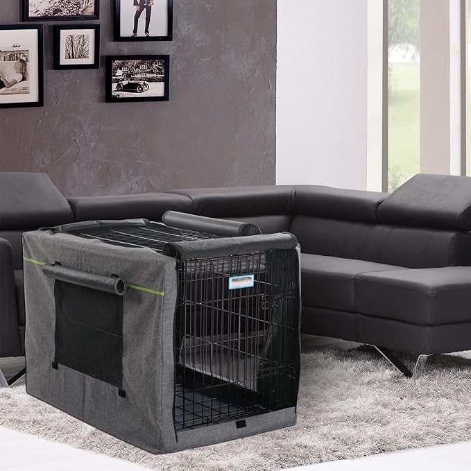 PETSFIT Dog Crate Cover，30 Inch Kennel Cover for Wire Dog Crate,Double Doors, Mesh Window, Flap On The Top and Back is Detachable, Dog Cage Cover Grey - Image 8