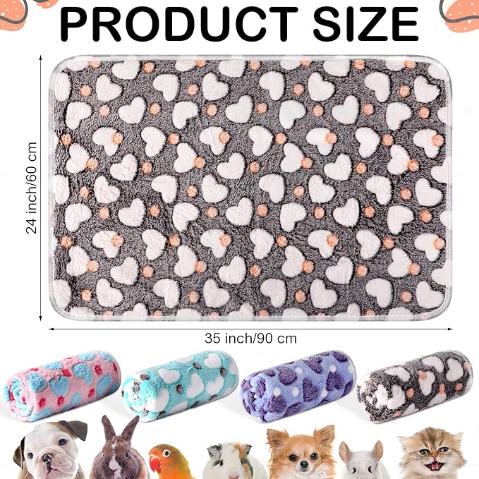 Reginary 4 Pcs Waterproof Guinea Pig Blankets Washable Small Animal Fleece Bedding Absorbent Guinea Pig Cage Liners Reusable Training Pee Pad Pet Sleep Mat for Hamster(Heart Pattern,35 x 24 Inch) - Image 2
