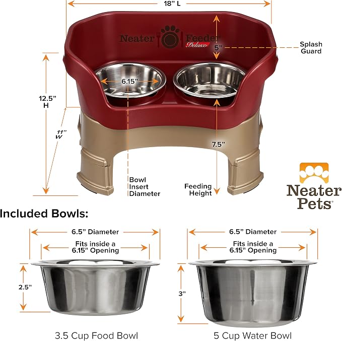 Neater Feeder Deluxe Mess-Proof Elevated Dog Bowls for Medium Dogs (19–40 lbs), 2 Height Adjustable (10” & 12.5”) No-Spill Raised Dog Bowl Stand, Stainless Steel Food Bowl Set, Made in USA, Cranberry - Image 8