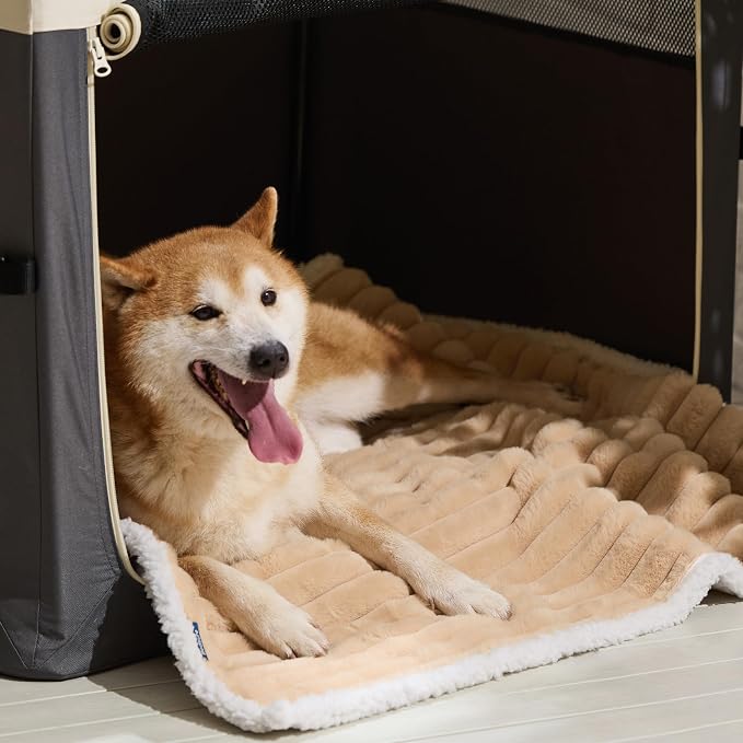 Bedsure ComfyFleece™ Waterproof Dog Blankets for Large Dogs,40x50 | Soft Plush Couch Cover,Washable Corduroy Fleece for Furniture Protector,Cozy Calming Reversible Pet Blanket, Tuscan Beige - Image 2