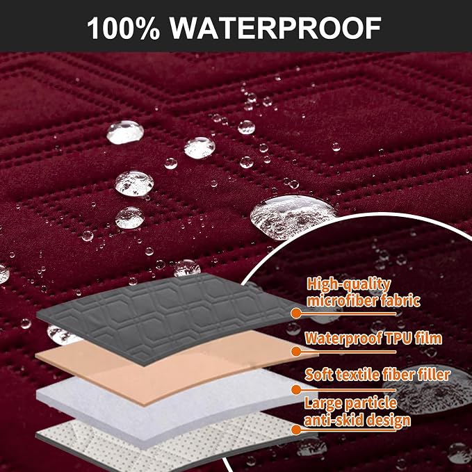Genina Waterproof Loveseat Recliner Cover Non-Slip, Sofa Cover for Reclining Couch 2 Seat, Washable Couch Cover Loveseat Furniture Protector Cover for Pets Dogs Kids (Wine Red, Recliner Loveseat) - Image 6