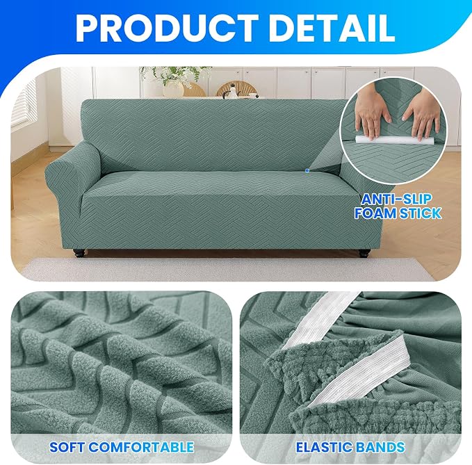 Stretch Sofa Cover Non-Slip Washable Furniture Protector | Stretch, 91"-110".Soft, Non Skid Foam, Elastic Bottom, Machine Washable, for Kids & Pets, Couch & Sofa, Pea Green - Image 5
