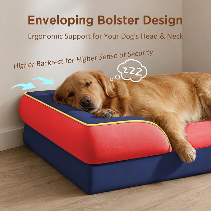 Comfort Expression Orthopedic Dog Bed for Extra Large Dogs with Bolster | Waterproof Dog Couch Bed with Washable Cover & Non-Slip Bottom, Supportive Egg Crate Foam XL Pet Bed, 45x35 Inch - Image 3