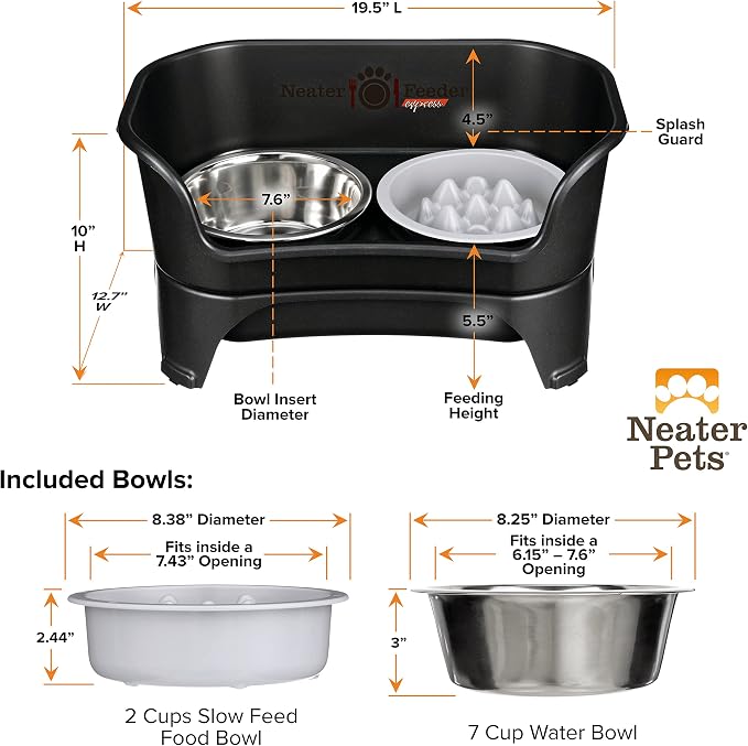 Neater Feeder Express Mess Proof Dog Bowls Elevated for Medium and Large Breed – Made in USA – No Spill Raised Slow Feeder Elevated Dog Bowl Stand, Slow Feed Food and Water Bowl Set, Black - Image 7