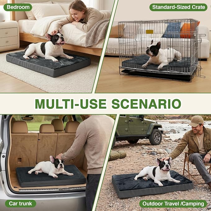 Waterproof Small Dog Bed Crate Pad 24", Washable Orthopedic Puppy Cat Mat | Outdoor Pet Bed Foam, Reversible Faux Leather & Flannel, Durable Removable Cover, Anti-Slip Kennel Pad 23"x17" Dark Gray - Image 4