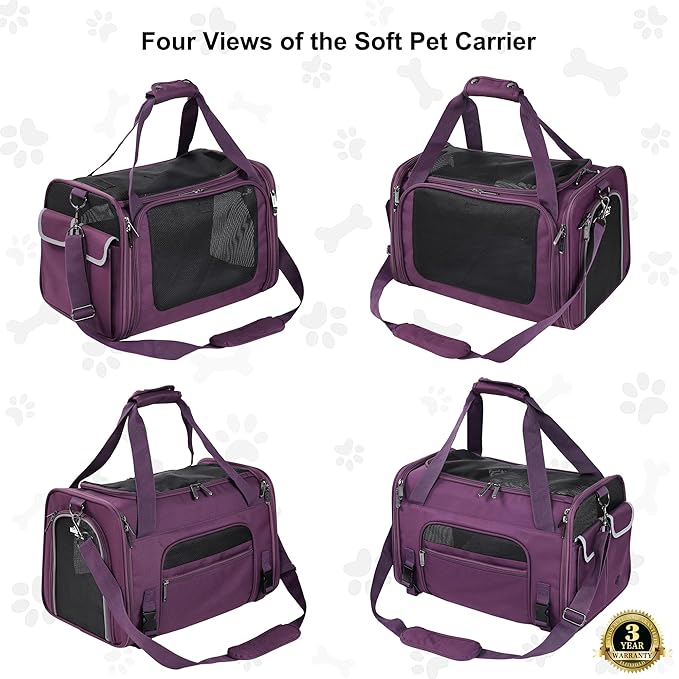 EliteField Deluxe Soft-Sided Pet Carrier (3 Year Warranty, Airline Approved), Travel Bag for Dogs, Cats & Small Pets, with Expandable Mat