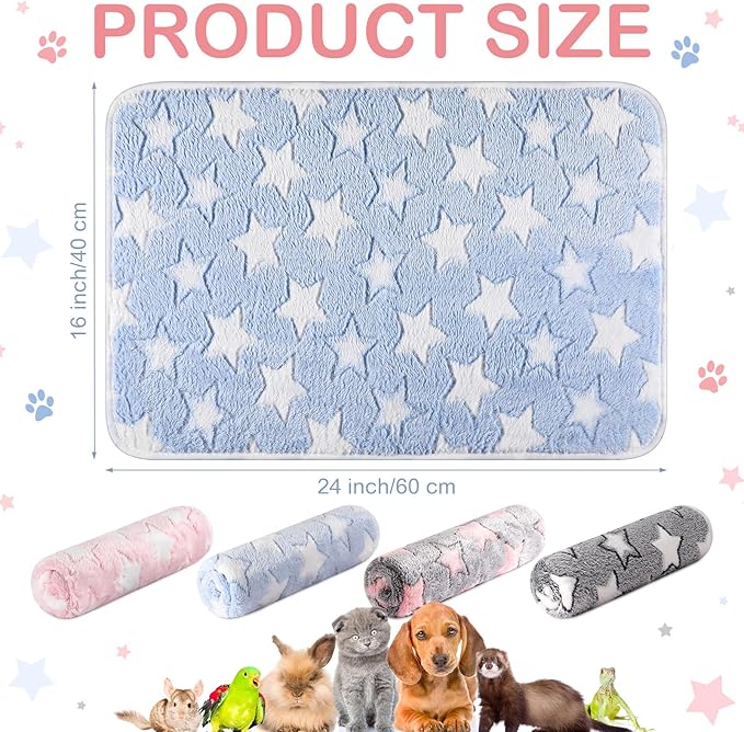 Tudomro 8 Pcs Absorbent Guinea Pig Blankets Washable Small Animal Fleece Bedding Cage Liners Reusable Pet Sleep Mat Pad Cover for Ferret Chinchilla Furniture Protection(Big Star,16 x 24 Inch) - Image 2