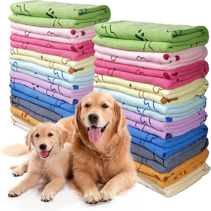 20 Pcs Dog Towels for Drying Dogs Bulk 20 x 40 Inch Quick Drying Pet Bath Towels Colorful Pet Grooming Towel Absorbent Microfiber Towel for Small Medium Large Dog Puppy Cat (Multicolor) by SENONAPO