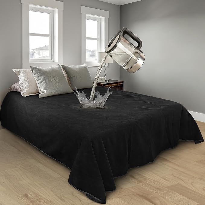 Catalonia Waterproof Bed Blanket, Washable Reversible Furniture Protector | Black/Black Double-Sided Fleece, Leakproof Protection for Bed, Sofa and Couch, Resists Spills, Stains and Everyday Messes - Image 3