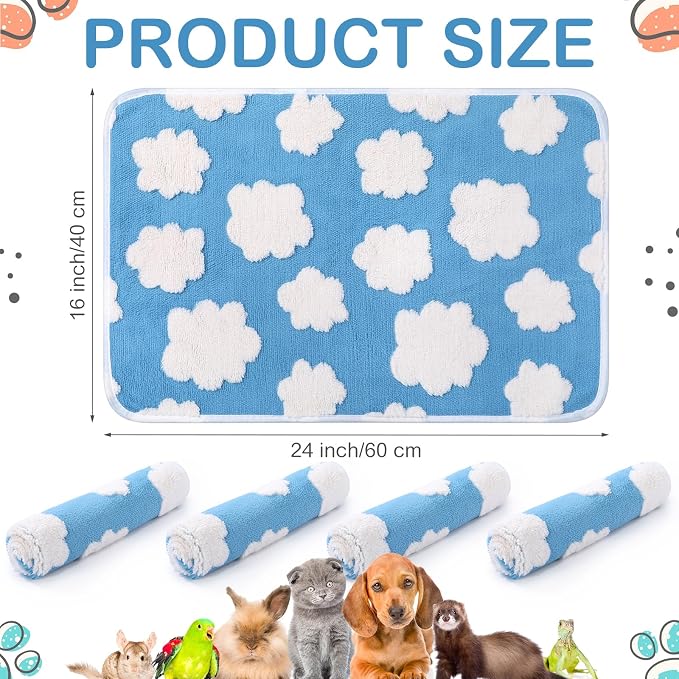 Reginary 4 Pcs Waterproof Guinea Pig Blankets Washable Small Animal Fleece Bedding Absorbent Guinea Pig Cage Liners Reusable Training Pee Pad Pet Sleep Mat for Hamster(White Clouds,24 x 16 Inch) - Image 5