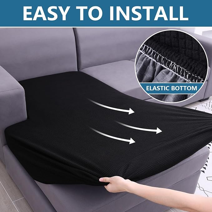 hyha Waterproof Sectional Couch Covers, Non Slip Sofa Cushion Covers | L Shape Sectional Fit, Stretch Jacquard Fabric, Elastic Bottom, Waterproof Protection (1 Piece for Chaise) - Image 5