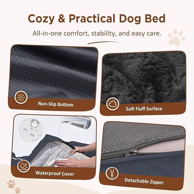 Comfort Expression Orthopedic Dog Beds for Large Sized Dog with Bolster | Waterproof Dog Couch Bed with Washable Cover & Non-Slip Bottom, Supportive Egg Crate Foam Large Pet Bed, 36x27 Inch - Image 4