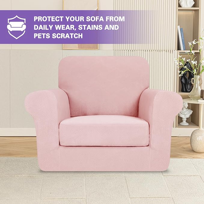ZNSAYOTX 2 Piece Stretch Chair Covers (31"-46"), Thick Striped Armchair Slipcover with Elastic Band Bottom Ties Non-Slip Stay in Place, Soft Durable Arm Chair Covers for Living Room, Rose - Image 3