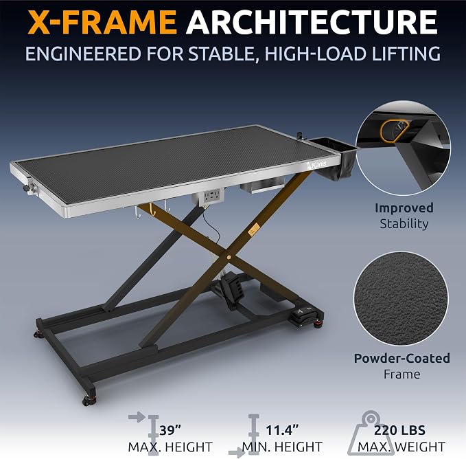 KANIS Professional Electric Dog Grooming Table - Heavy Duty | Height Adjustable Pet Grooming Table w/Leveling Wheels, Dog Grooming Arm, Anti-Slip Tabletop & Tool Organizer (Black, 60") - Image 6