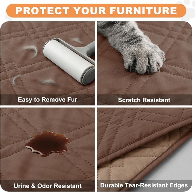 100% Waterproof Dog Bed Cover Pet Blanket 52"x82", 7-Layer Reversible Washable Bed Mat for Furniture Couch Sofa Car (Dark Brown+Taupe) - Image 6