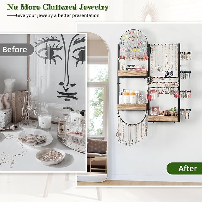Keebofly Large Jewelry Organizer - Big Wall Mount Hanging Jewelry Holder Display for Earrings, Rings, Necklaces, Bracelets, Makeup, Perfume & Watches - Image 6