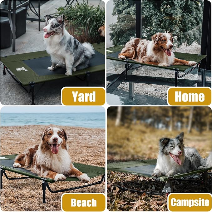 ONETIGRIS Elevated Dog Bed, Outdoor Dog Cod Large Raised Dogs Bed with Chew Proof Mesh, No-Slip Portable Dogs Cot Bed for Indoor & Outdoor Portable (Green, Medium)