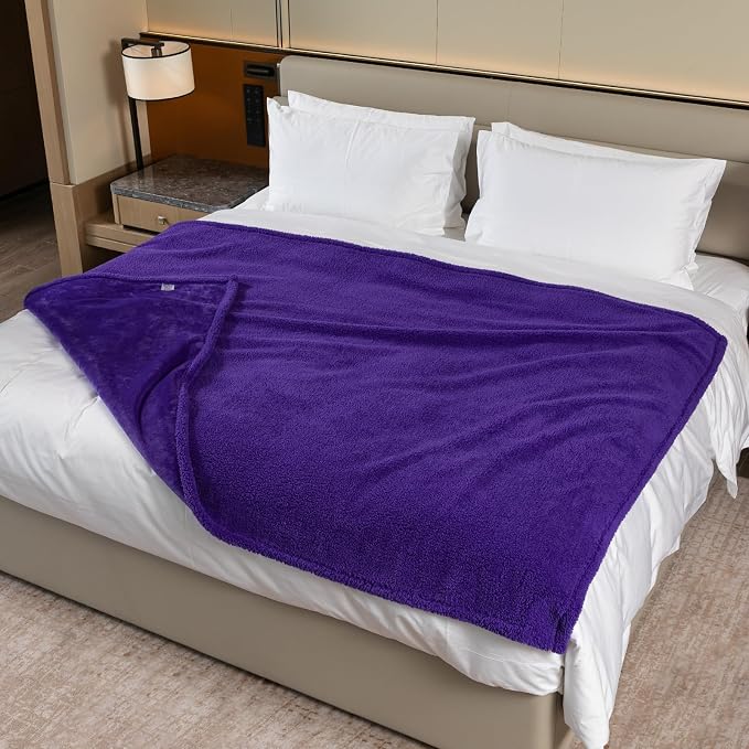 Purple King Size Bed Covers Waterproof Sherpa Fleece Pet Blankets for Big Dogs 85x85in Reversible Leakproof Blanket Beds Couches Cover Fluffy Cozy Warm Sofa Mat-Purple,XXL-85x85in - Image 2