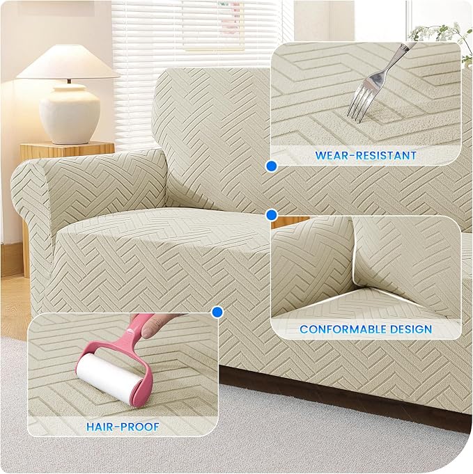 Stretch Sofa Cover Non-Slip Washable Furniture Protector | Stretch, 91"-110".Soft, Non Skid Foam, Elastic Bottom, Machine Washable, for Kids & Pets, Couch & Sofa, Khaki - Image 6