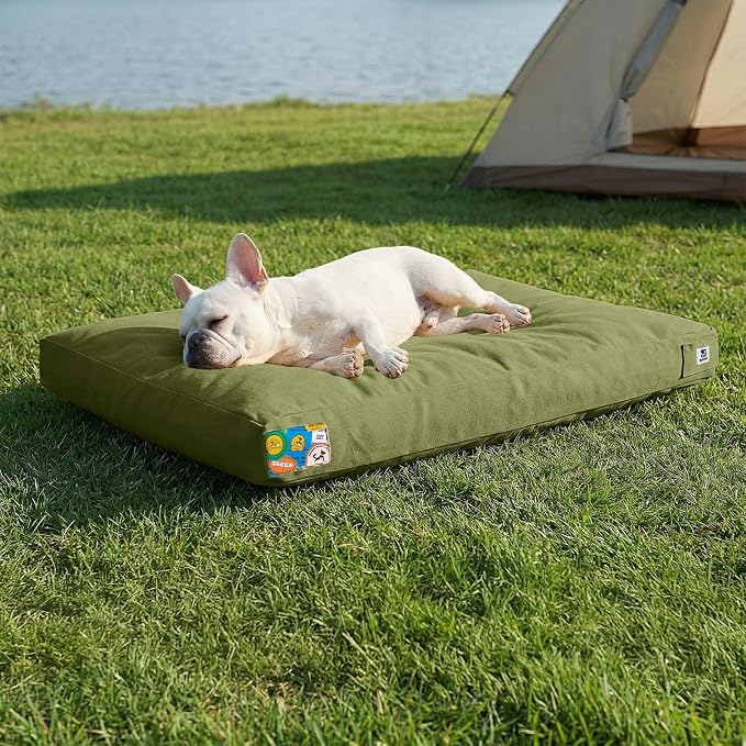 30 Inch Canvas Outdoor Dog Bed for Medium Dogs, Durable Dog Bed with Waterproof Machine Washable Removable Cover, Indoor Patio Pet Pad for Crate, Green by Sytopia