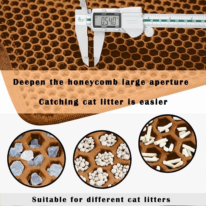 HCY&WLD Cat Litter Mat, Honeycomb Double Layer Cat Litter Trapping Mat, Waterproof Urine Proof Non-Slip, Scatter Control, Less Waste, Easier to Clean (Brown, 35" X 24") - Image 5
