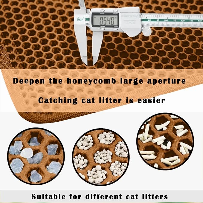 HCY&WLD Cat Litter Mat, Honeycomb Double Layer Cat Litter Trapping Mat, Waterproof Urine Proof Non-Slip, Scatter Control, Less Waste, Easier to Clean (Brown, 30" X 22") - Image 5
