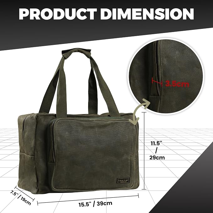 Tool Tote | Heavy Duty 16oz Waxed Canvas Tool Storage Bag - Portable 3 Pockets Tote Bag with Padded Handle& Metal Zipper, for Craftsman Gardener Carpenter Mechanic | 15.5"L x 7.5"W x 11.5"H - Image 2