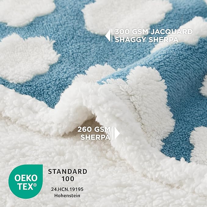 LE SURE Waterproof Dog Blankets for Small Dogs Cute Cozy 3D Jacquard,25x35 | Puppy Blanket for Cat Aesthetic Gift, Warm Soft Sherpa Throw Washable, Reversible Pet Couch Protector, Clouds Blue - Image 3