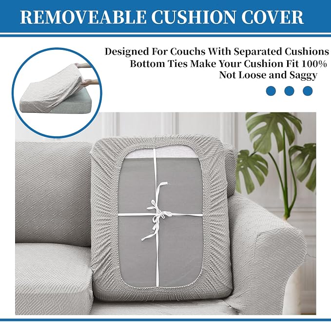 XINEAGE 2026 New 3 Pieces Couch Covers for 2 Extra Large Cushion Sofa Super Stretch Sofa Cover for 2 Large Seat Universal Loveseat Slip Cover for Living Room (Silver Grey), 71"-91"(2 Cushions) - Image 6
