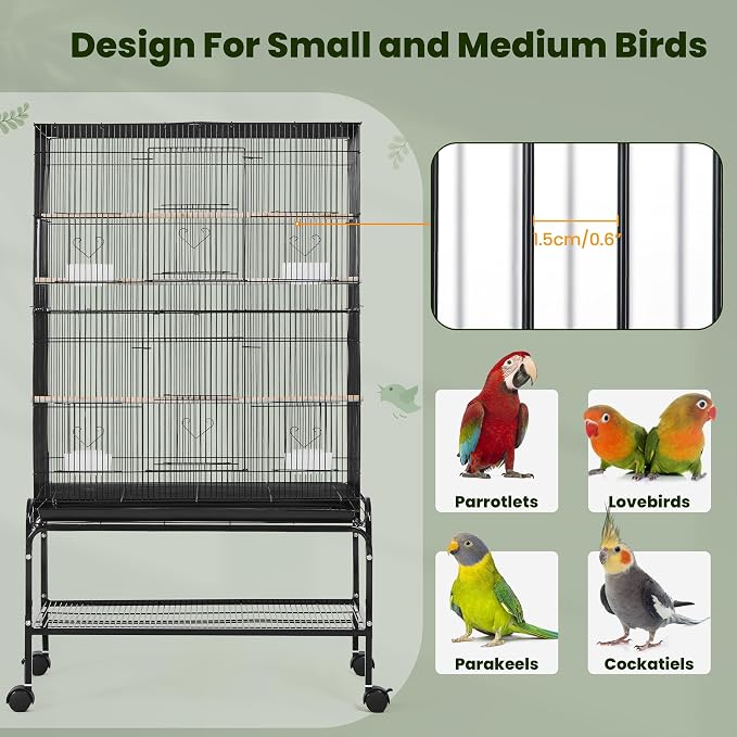 Yaheetech 53'' Large Bird Cage Budgie Cage for Parakeets Cockatiels Conures Lovebirds Parrots with Rolling Stand - Image 7