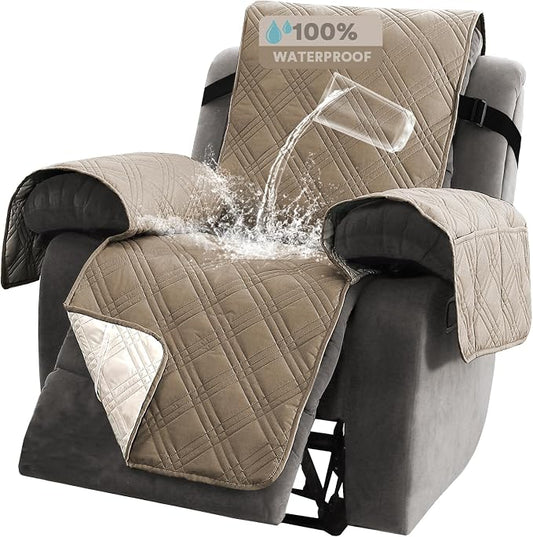 PrinceDeco Recliner Cover 100% Waterproof Couch Cover Sofa Cover for Living Room Water Resistant Furniture Protector with Elastic Straps for Pets Dog(Recliner28,Taupe) by PrinceDeco