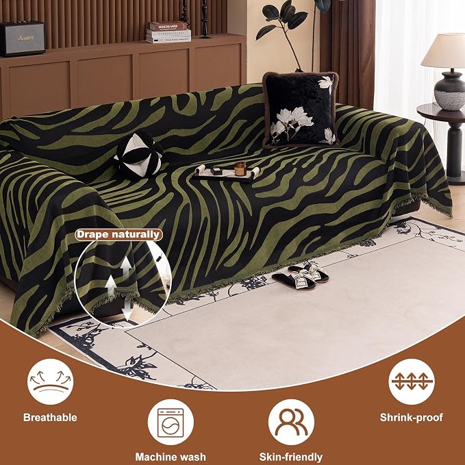 ROOMLIFE Leopard Couch Cover Boho Sofa Covers for 3 Cushion Couch Washable | Furniture Protector Sofa Couch Cover for Dogs, Soft Breathable Sofa Slipcover, Couch Throw Blankets with Tassels 71''X118'' - Image 2