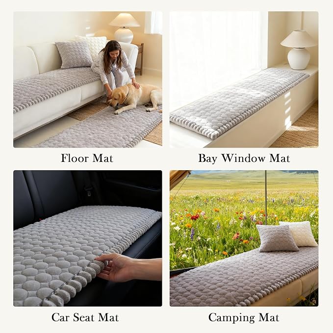 Circular Grid Couch Cover for Dogs Washable - Non Slip Thick Soft Pet Sofa Protector for 3 Cushion Couch Large Silicone Particles Furniture Mat for Cats Sectional Slipcovers - Image 5