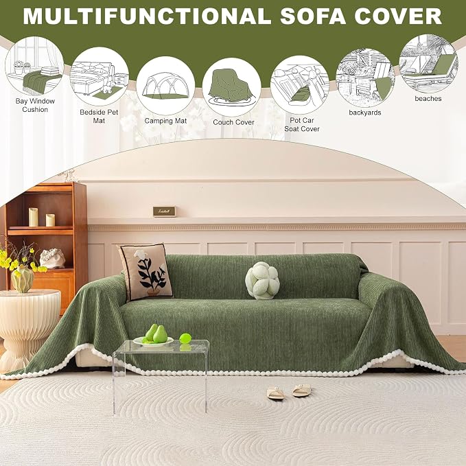 ROOMLIFE Boho Couch Covers for Sofa Washable for 3 Cushion Couch, Chenille | Furniture Protector Sofa Couch Cover for Dogs, Soft Breathable Sofa Slipcover, Couch Throw Blankets with Tassels 71''X134'' - Image 7