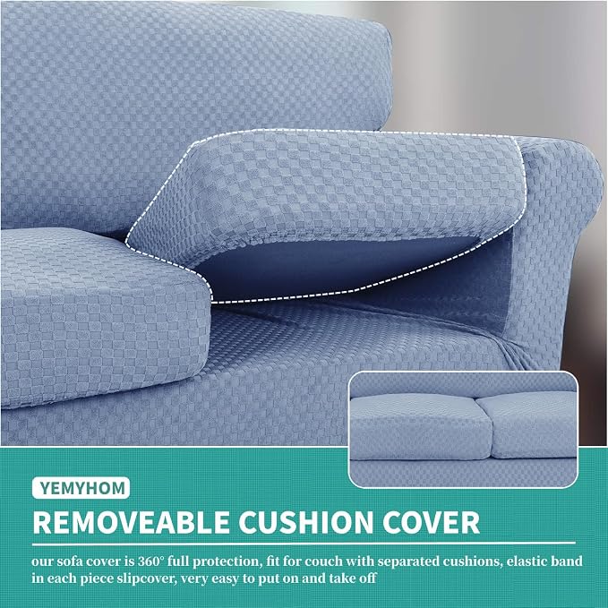 YEMYHOM Latest Checkered 2 Pieces Chair Covers for Living Room High Stretch Thickened Chair Slipcovers with Arms Anti Slip Elastic Armchair Sofa Couch Protector (Light Blue), 31"-46"(1 Cushion) - Image 4