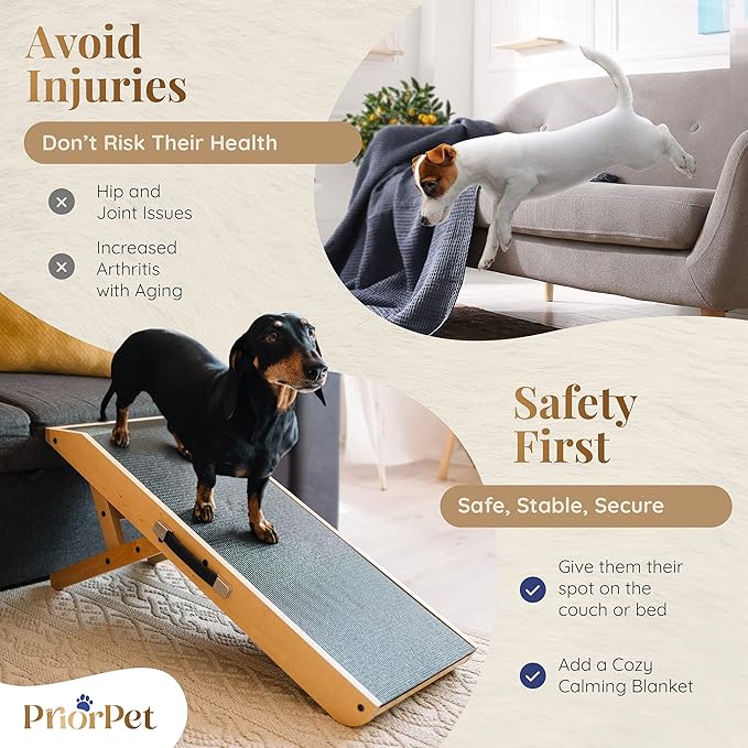 Dog ramp for Couch – Non-Slip, Sturdy Build Foldable Dog ramp – Supports up to 200lbs – Adjustable 7'' to 20'' – Landing Platform Seamlessly Connects – Birchwood Pet Ramp for Small Dogs – Natural