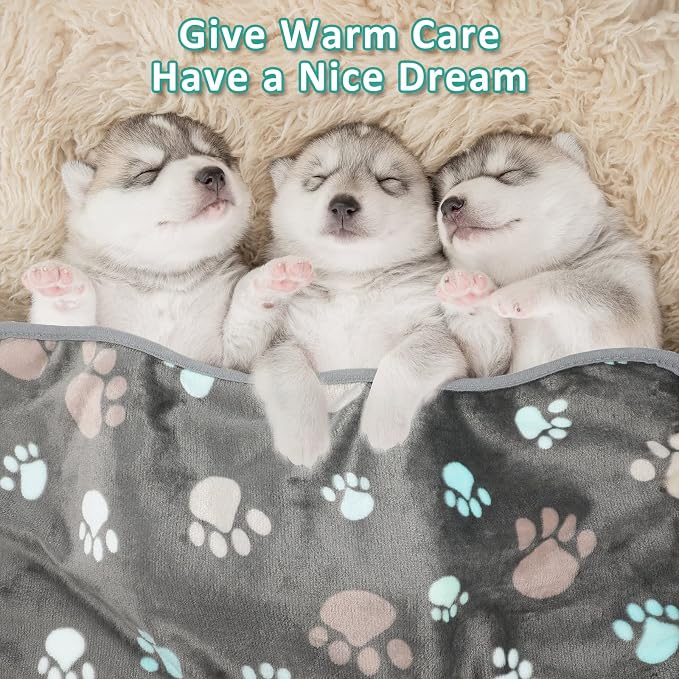 Tegeme 12 Pcs Pet Blankets 23 x 16 Inch Soft Fluffy Fleece Dog Cat Warm Paw Print Pattern Blankets Flannel Throw for Pets Dog Puppy Cat(Dark Gray) - Image 6