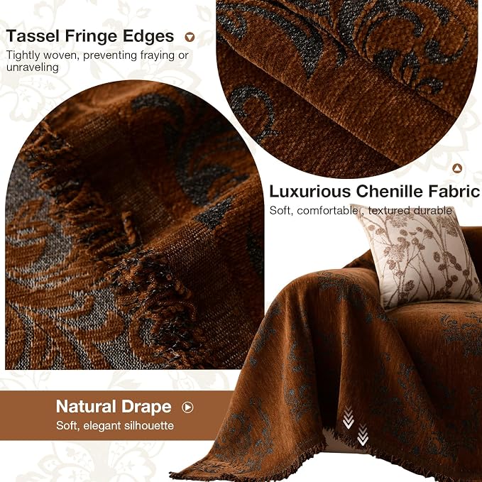 STACYPIK Vintage Floral Couch Covers, Caramel Brown Jacquard Sofa Cover | 71"x134" X-Large, Non Slip, Soft Breathable, Furniture Protector, Reversible, Sectional/L Shape Sofa Slipcovers Washable - Image 5