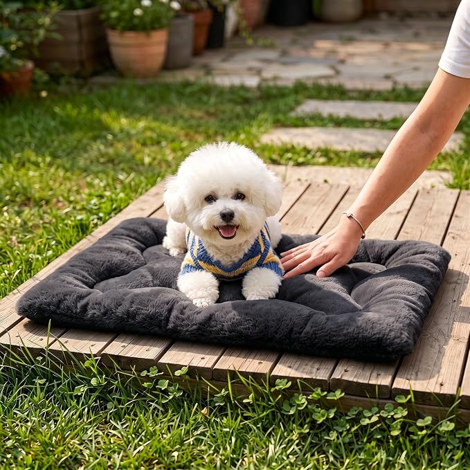Dog Bed 24" for Metal Crate Pad, Washable Kennel Mat for Small Puppy & Cats | Soft faux rabbit fur, non-slip,machine wash/dry, plush cushioning, for crates, floors & travel, multiple sizes for all breeds - Image 8