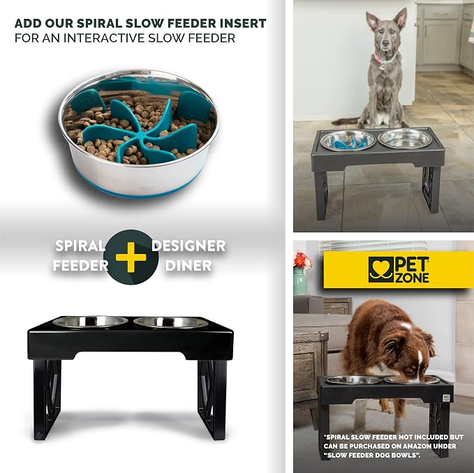 Pet Zone Designer Diner Elevated Stainless Steel Dog Bowls Set, 3 Heights | Raised stand adjusts 2.75, 8 and 12 inches, suits small, medium and large breeds, food and water dishes included in bundle - Image 4