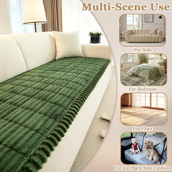 Couch Cover for Dogs, Non Slip Washable Sofa Protector Pet Friendly | Dark Green Fuzzy For 3 Cushion Couch, Protector for All Sofas (27.6" x 70.9") - Image 6