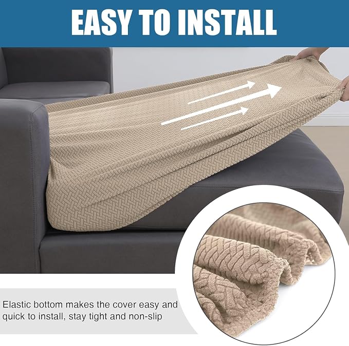 Smiry Waterproof Couch Cushion Covers, L Shape Sectional Couch Covers | Stretch Jacquard Chaise Lounge Sofa Slipcover, Washable Elastic Furniture Protector for Pets, Chaise, Camel - Image 4