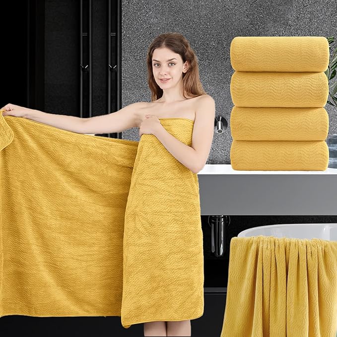 4 Piece Extra Large Bath Towel 35"x70" Oversized Bath Sheet Bath Towel Set for Bathroom Ultra Soft Cozy Highly Absorbent Quick Dry Bathroom Towel for Spa Gym Hotel,Shower Towel for Daily Use,Yellow by JessyHome