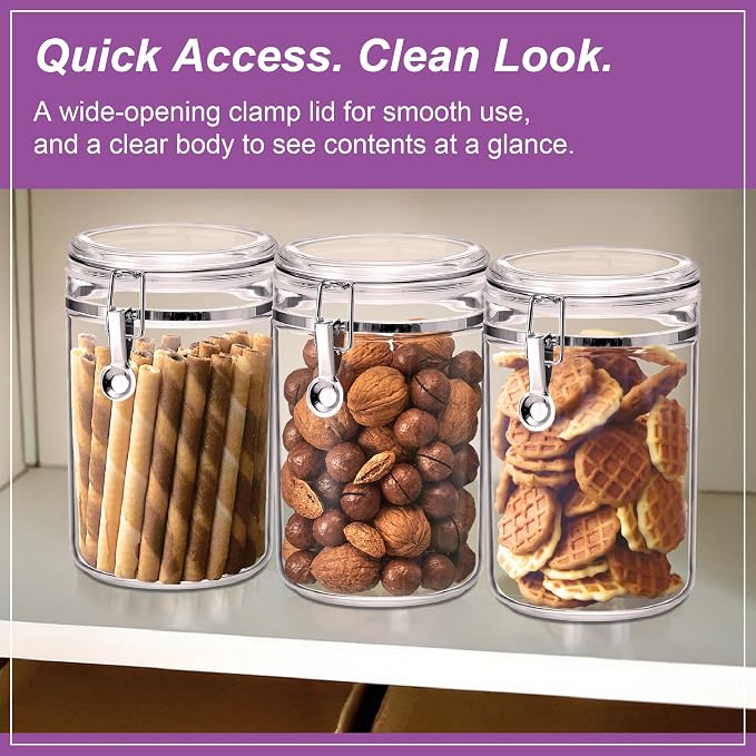 Amazing Abby - Cathy - 56-Ounce Plastic Canister (Set of 3), Plastic Airtight Food Container, Stackable for Pantry Storage, BPA-Free and Shatter-Proof, Perfect for Home and Commercial Use - Image 3