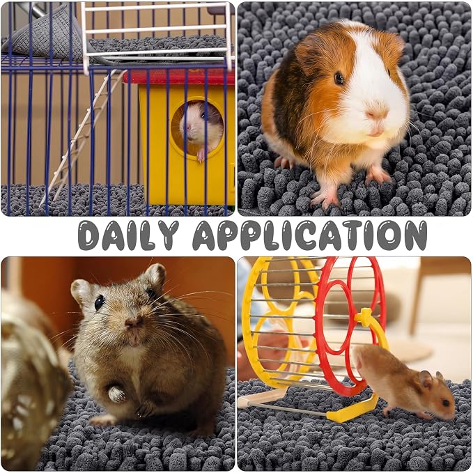 Amylove 4 Pcs Guinea Pig Cage Liner 12 x 12 Inch Washable Shaggy Chenille Pee Pads Pet Dog Cat Bedding Training Mat Reusable for Small Animals Puppy Bunny Hamster Chinchilla - Image 5