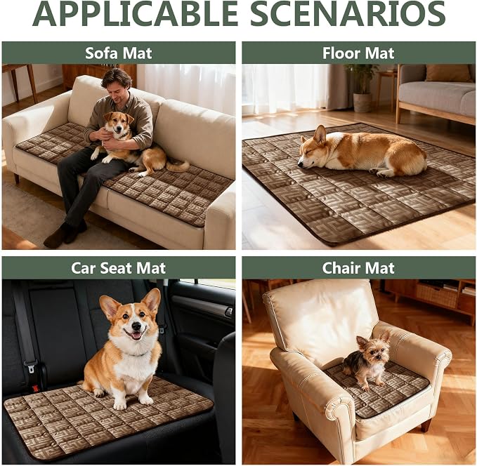 Paw Cart Couch Cover Caravan Quilted Sofa Topper Greek Key Pattern Washable Non Slip Soft Pet Protector for Any Type of Couch (Pumpkin,W 35“ x D 35” 1 Piece) - Image 3