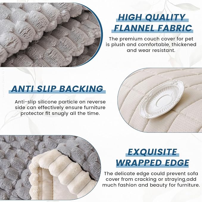Couch Cover for Dog, Anti Slip Sofa Cover for Sectional, Gray, 27.6 x 82.7 | Soft Thick Couch Covers for 3 Cushion Couch Sofa Pet Friendly, Scratch Resistant Sofa Cover Washable Dog Furniture Protector - Image 3